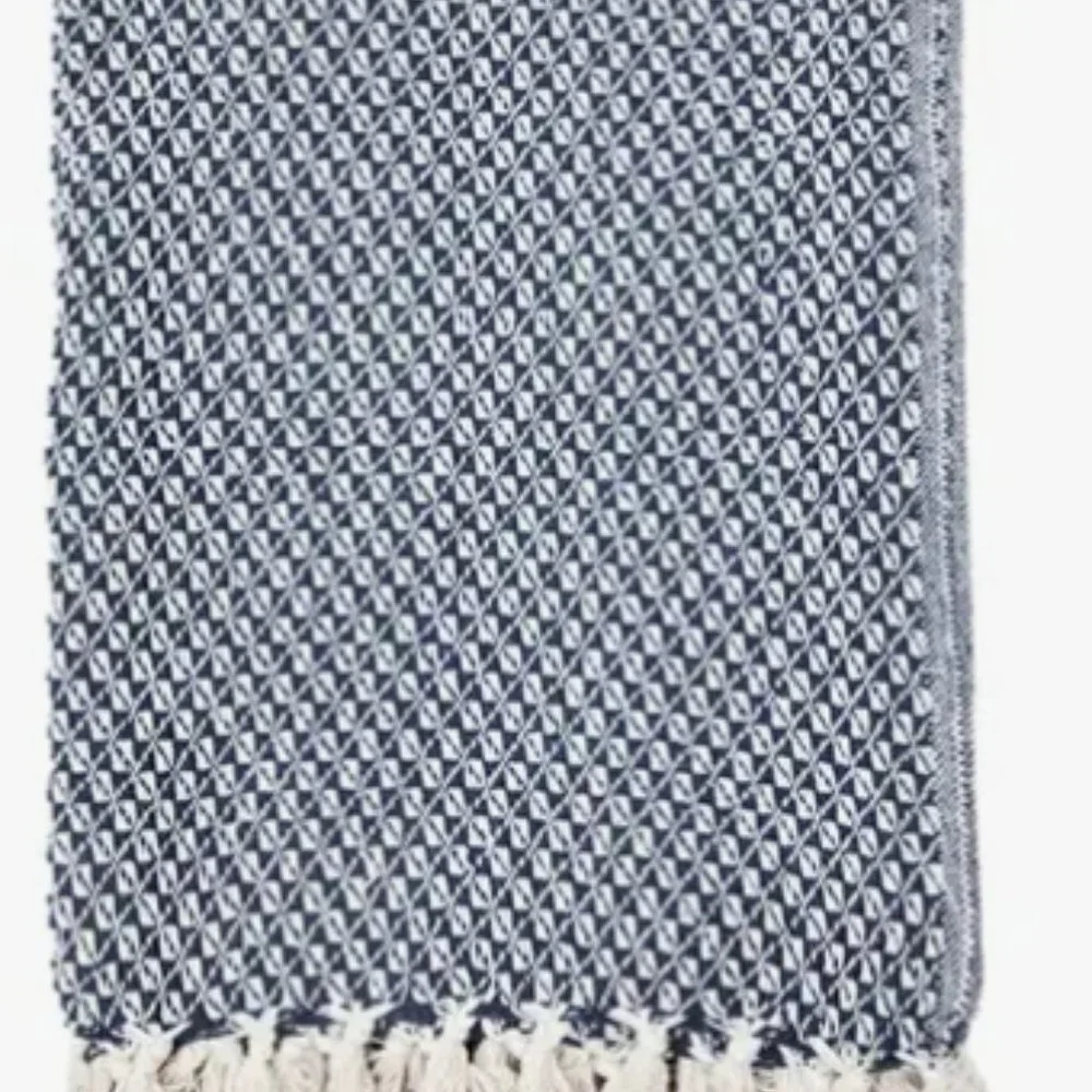 100% Cotton Checkered Blanket Throw NWT Navy Blue NEW